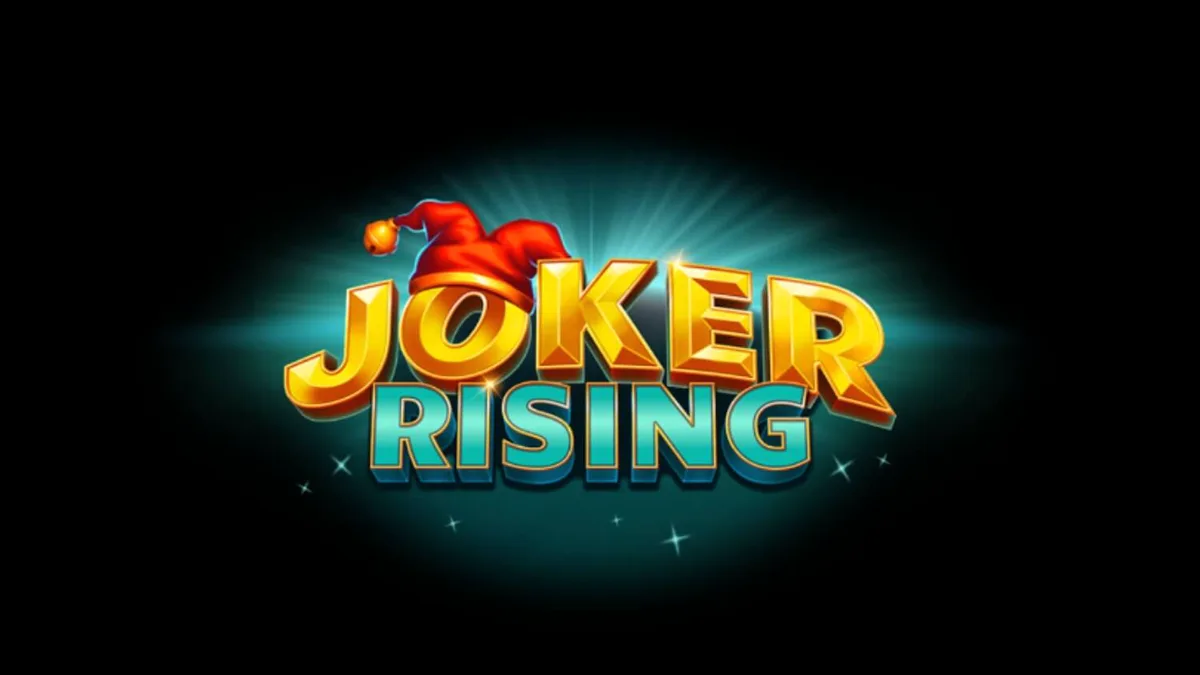 Tampilan layar permainan slot Joker Rising dengan simbol buah neon dan karakter Joker wanita.