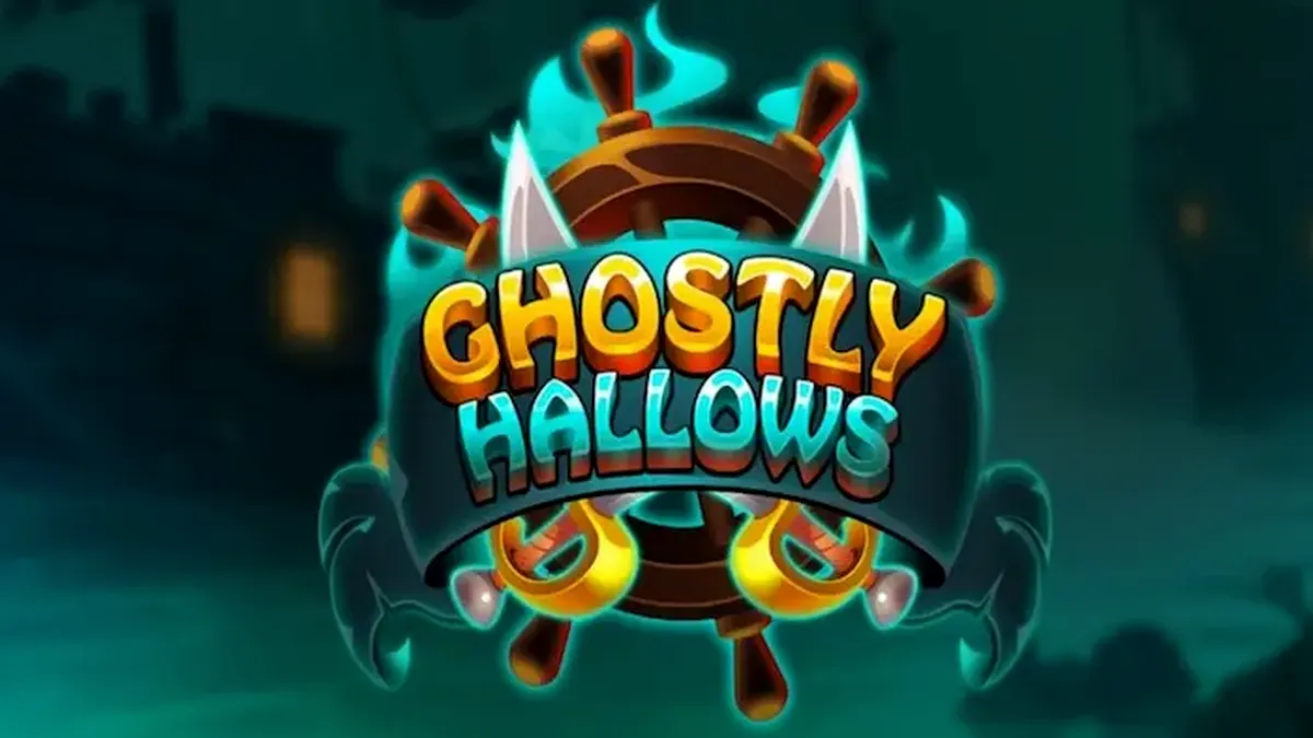 Tampilan visual game slot Ghostly Hallows dengan tema kapal bajak laut hantu.